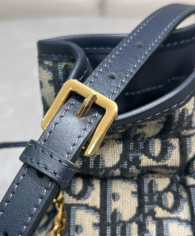 Christian Dior 30 Montaigne Mini Bucket Bag with Drawstring Dark Blue